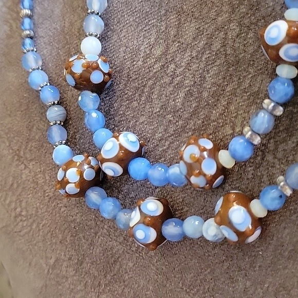 HANDMADE Agate Quartz Lampwork Beaded Artsy Opera Necklace - Picture 6 of 7